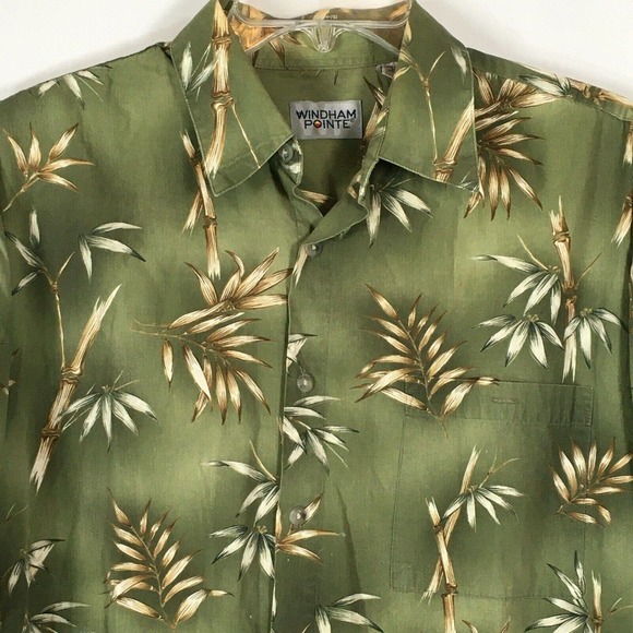 Windham Pointe Shirt Mens Sz L Green‎ Tropical Floral Cotton Hawaiian Button Up - Picture 2 of 8
